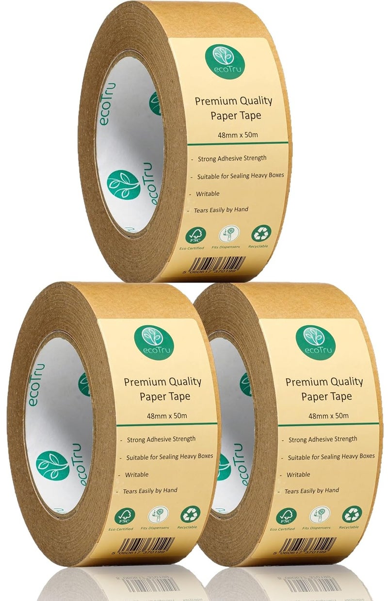 ecotru Ultra Strong Kraft Paper Packing Tape, Heavy Duty Brown Packing Tape for Box & Carton Sealing Packaging Shipping Moving & Masking, Eco Friendly Biodegradable Printable, 2Inch x 55Yard, 3 Rolls - Image 1